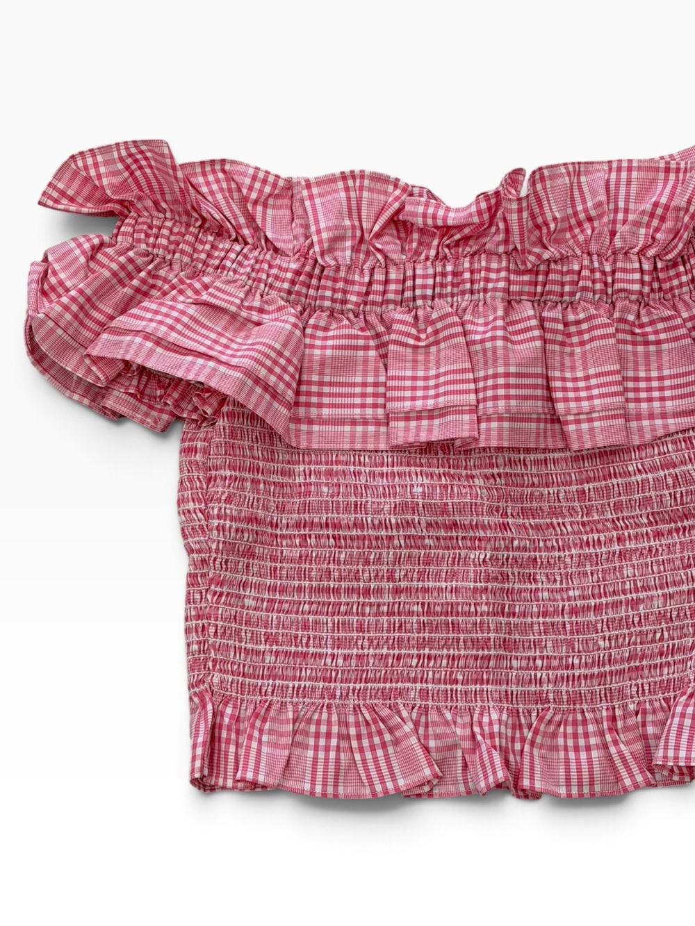 PETERSYN***Pink Tartan Ruffle Off-Shoulder Crop Top**Large $348 - Picture 2 of 2